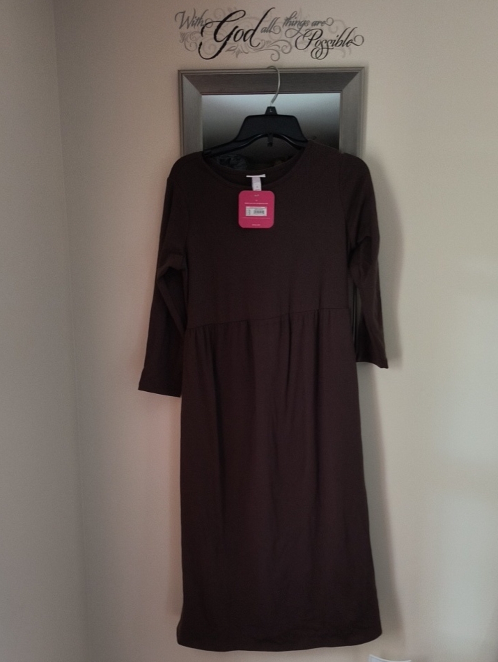 Isabel Maternity by Ingrid & Isabel Brown Long-Sleeve Midi Maternity Dress